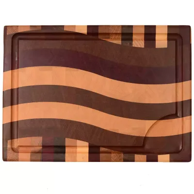 Skærebræt S mønster af valnød ahorn og purple hearth.