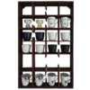 Kaffehylde stor i valnød med 4 lodette rum med kopper
